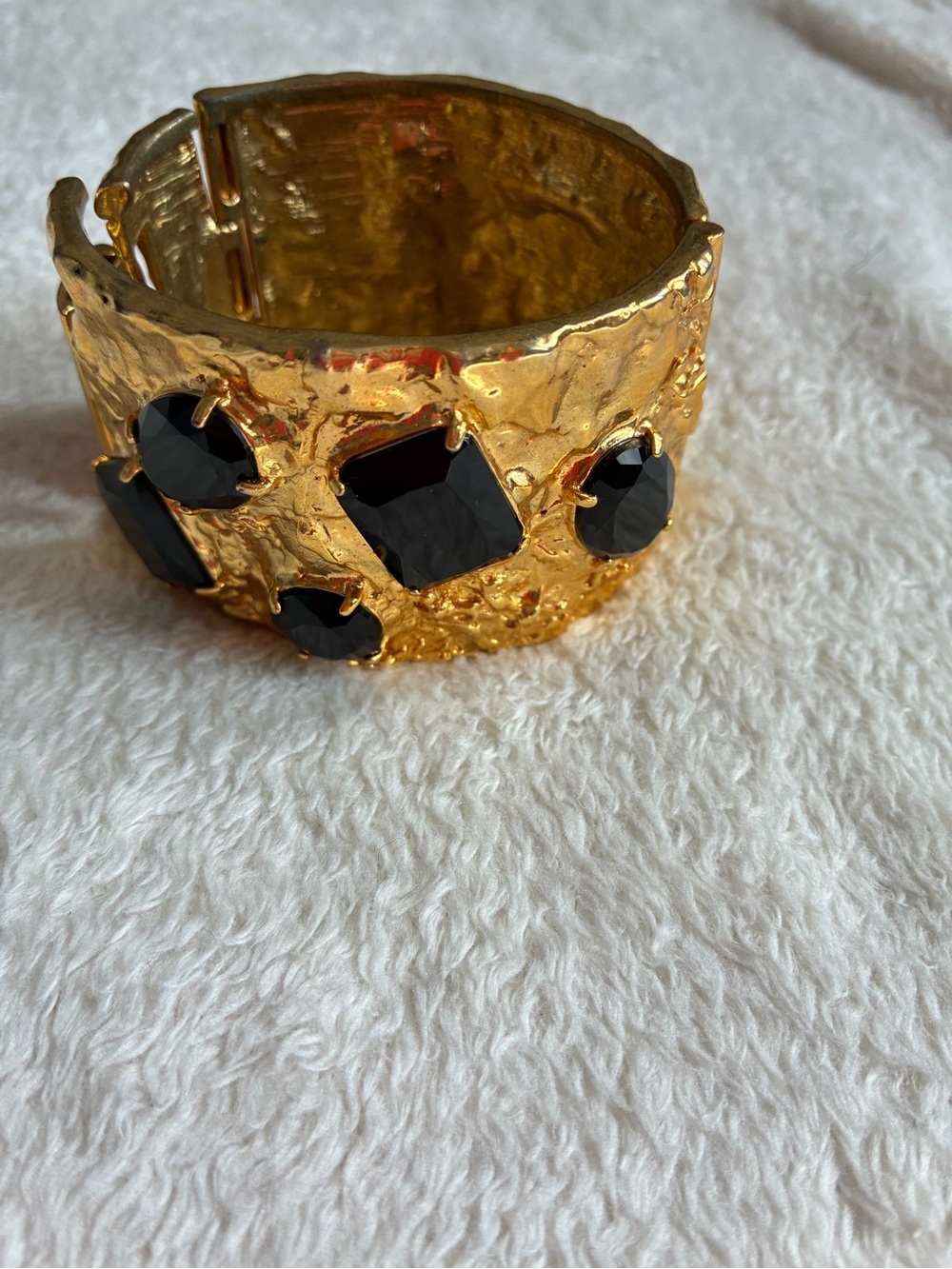 Michael Kors Gold Textured Cuff Bracelet with Black Gemstones